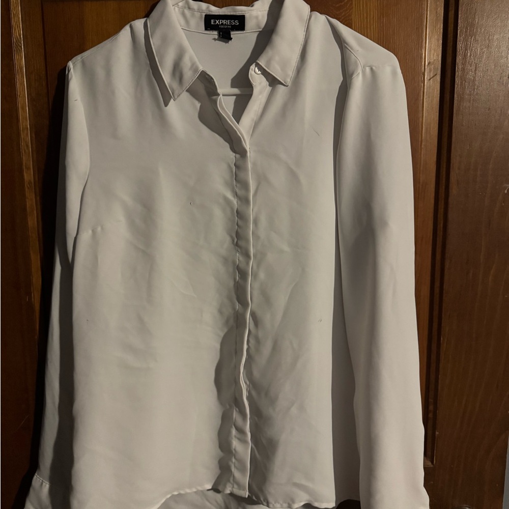 Express White Button-Front Collared Blouse - Picture 1 of 3
